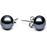Gaura Pearls Paar Ohrstecker Perlenohrstecker schwarz 7.5-8 mm, Button, echte Süßwasserzuchtperle, 925er Sterlingsilber, rhodiniert