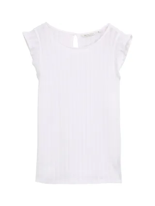 Denim Tom Tailor - Loose Fit Pointelle Top white - Gr. - S