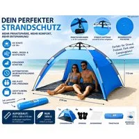 steinwohn Strandmuschel mit Seilzugtechnik, Strandzelt für, Personen: 2, Selbstaufstellend, UV-Schutz 50+