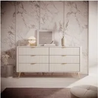 MOEBLO Kommode Pholx B 163 6s (Griffe und Beine aus Metall, geriffelte-Fronten, Sideboard Wohnzimmer Kommode Schlafzimmer Komodenschrank Highboard)