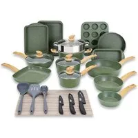 Kitchen Academy Topf-Set, Aluminium, Granit (30-tlg, Pfanne 14/20/24,5/28 cm, Bratpfanne 24,5cm, Kasserolle 1,5/3/5 qt, 2 Backform, Kastenform, Rundeform, Muffinform, Silikonbesteck), Küche Induktion Kochgeschirr & Backgeschirr Set 30-teiliges