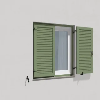 Fensterläden Lamellen, Klappläden mit Montagerahmen Lamellenform München, RAL 6021 Blassgrün, 300 x 800 mm, einteilig links öffnend, individuell konfigurieren