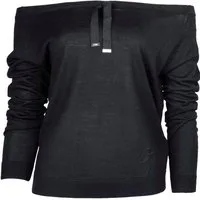 Emporio Armani Strickpullover Damen Pullover Feinstrick Schulterfreier Boot-Ausschnittlinie Dekoratives Band mit glänzenden Metall-Endstücken