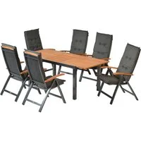 MERXX Garten-Essgruppe Tilos, (7-tlg), 6 Klappsessel mit ausziehbarem Tisch