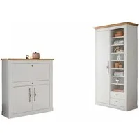 OTTO home Büromöbel-Set Westminster, wohnliches Home-Office, Büro in zwei Farben verfügbar, (Set, 2-tlg), enthält Sekretär und Stauraumschrank im Landhausstil, mit Kabelkanal