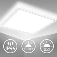 B.K.Licht LED Deckenleuchte LED Bad-Deckenlampe, mit Backlight, Ultraflach, LED fest integriert, Neutralweiß, Indirektes Licht, 18W, 4.000K, 2400Lm, IP44, L:29cm