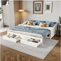 FUROKOY Daybett Kinderbett Ausziehbett 90/180x200cm, Tagesbett Massivholzbett mit Lattenrost und 2 Schubladen
