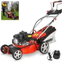 Hecht Benzinrasenmäher 547 SWE 5in1 mit Elektrostart Radantrieb Mulchkit, 46 cm Schnittbreite, 55L Fangkorb, 3,7 PS, 150 cm³, 25-75 mm