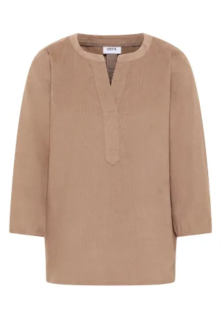 CECIL - Split Neck Cordbluse natural taupe - Gr. - L