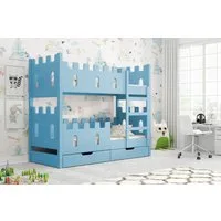 thematys Hochbett mit Rausfallschutz und Schubladen Etagenbett Bett + 2 Matratzen (MADE IN EU - Kinderbett für Jungen und Mädchen - Rosa, Blau, Weiß oder Grau, 2 Schubladen, Lattenrost - 80x160 / 80x180cm EINZIGARTIG AUF OTTO.de) aus Kiefer MDF Platt