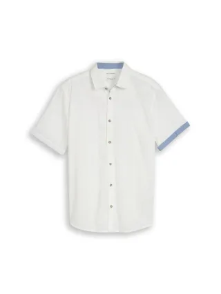Tom Tailor - Regular Fit Kurzarmhemd mit Leinenanteil weiß - Gr. - XXL