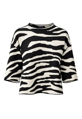 FRANK WALDER - Pulli IVORY NOIR mit Animal-Print ecru/schwarz - Gr. - 48