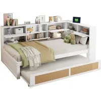 Odikalo Ausziehbett Kinderbett Daybett Schlafsofa Unterbett Staufächern USB-Lade 90x200cm