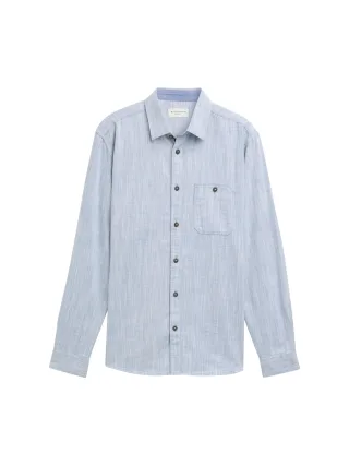 Tom Tailor - Regular Fit Hemd mit Brusttasche white blue twill structure - Gr. - XXL