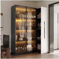 Merax Glasvitrine (2-in-1-Design Multifunktionsschrank Vitrinenschrank, 1-St., 110.5x35x160cm) LED-Vitrine mit Glastür & seitlichem Rollregal,Hochschrank Bücherregal