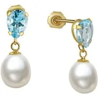 Fascination by Ellen K. Paar Ohrhänger Gold 333 mit weißen Perlen und echtem Topas blau (beh)