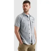 PME LEGEND Kurzarmhemd Short Sleeve Shirt Indigo yarn dyed stripe mit Logo Stickerei