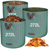 Refined Living Gartensack 3X 272L Gartenabfallsack mit Griffen, Laubsack wasserdicht & reißfest, für für Gartenabfälle, Laub, Grasschnitt oder als Aufbewahrungstasche für diverse Zwecke, 272 l, (Abfallsack mit Griffen, Grünschnittsack, Gartenarbeit S