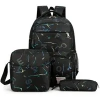 MOPUEA Schulrucksack Rucksack Schulrucksack 3er Set Schule Mädchen Jungen Teenager (mit Lunchbox, Federmäppchen, 3-teilig), Mit Turnbeutel Seitentasche, Laptopfach, Wasserabweisend