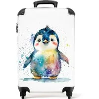 NoBoringSuitcases.com© Kinderkoffer Pinguin - Regenbogen - Aquarell - Tiere - Kinder 55x35x20cm, 4 Rollen, Kinder Koffer Klein, Trolley Handgepäck, Reisekoffer