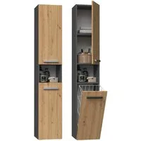 ibonto Hochschrank Badezimmerschrank mit Korb & flexibler Türöffnung - Platzsparend
