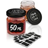 Praknu Einmachglas 24 Mini Gläser mit Deckel 50 ml - Mit Etiketten und Stift, Glas, (Set, 24-tlg), Mit Etiketten & Stift - Luftdicht - Spülmaschinenfest