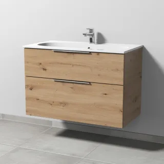 Sanipa 3way Waschtischunterbau zu Geberit Acanto Slim Waschtisch mit 2 Auszügen, Eiche Natural-Touch UM41285