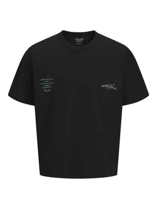 JACK&JONES - JORSANREMO TYPO TEE SS CREW NECK SN Black - Gr. - S