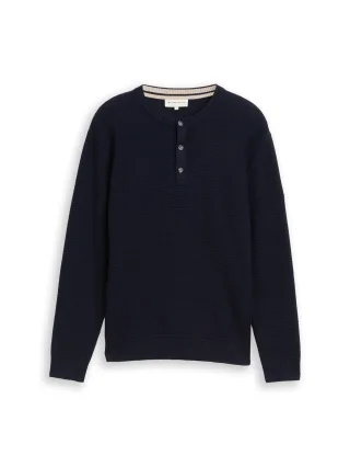 Tom Tailor - Strickpullover mit Knopfleiste sky captain blue - Gr. - XXL