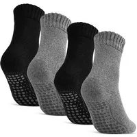 sockenkauf24 ABS-Socken Antirutschsocken warme Stoppersocken mit Wolle Vollfrottee (Schwarz/Anthrazit, 4-Paar, 43-46) mit Komfortbund für Damen & Herren - 21463