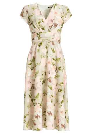 SWING - Midi Kleid aus floral bedrucktem Scuba khaki green/multi - Gr. - 38