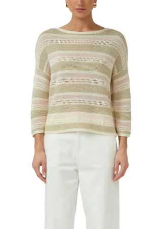 s.Oliver BLACK LABEL - Strickpullover mit Pailletten und U-Boot-Ausschnitt beige/pink - Gr. - S