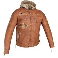 Alpha Speeds Motorradjacke Herren Leder Jacke Biker Freizeit Highway Jacke König Braun (Trennbare Innenjacke + Kapuze) aus weichem Lammleder, mit herausnehmbare Protektoren