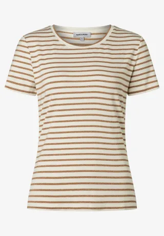 MORE & MORE - Streifenshirt mit Glanzfaden braun - Gr. - 38