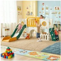 TLGREEN Rutsche,9-in-1 Indoor & Outdoor Spielset für Kleinkinder, (179cm Rutsche mit Kletterwand, Basketballkorb, Kinder Spielplatz, mit 2PCS Moduls), Tunnel & Montessori Spielzeug, Sicher, Stabil bis 60kg