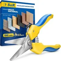 S&R Universalschere Mehrzweckschere 190 mm, 42 mm Edelstahl Klinge, Schere HRC 50-54