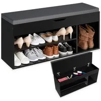 tectake Schuhschrank Schuhbank Natalya mit Sitzpolster für 9 Paar Schuhe, 104x30x49cm (Komplettset, 1-St., inkl. Schlüssel) großes Klappfach zur Aufbewahrung