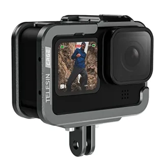 TELESIN Kamerakäfig für GoPro Hero 11 10 9 Aluminium käfig Cage Gehäuse für Go Pro passend für Go Pro mit ND CPL-Objektivfilter Max-Objektiv an der Kamera mit Cold Shoe Connect zum Video mikrofon