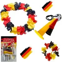 Taffstyle Kostüm  Damen Fan Set Deutschland Fanartikel Hawai Armband Schminke, Fußball WM Fan Set Deutschland mit Hawaii Kette Schminke Tröte
