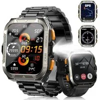 blackview GPS Herren-Smartwatch 2026 mit Taschenlampe & Kompass, Bluetooth-Anrufe Smartwatch (1.91 Zoll, IOS/Android), 1-tlg., 2× Riemen (hochwertiges Metallarmband + Silikonarmband) & 1× Ladekabel, Herzfrequenz-/SpO2-/Blutdruck, ChatGPT, Übersetzerf