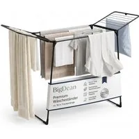 BigDean Flügelwäschetrockner Wäschetrockner 180 Schwarz – Extra Hoch 18m Trockenlänge, Made in Europe, Schutzkappen gegen Kratzer, für drinnen und draußen