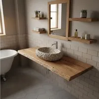 DaoWood Waschtischplatte Waschtischplatte Massive Eiche Alt Holz Braun Cognac