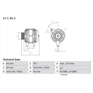 Bosch Lichtmaschine 80A Fiat Scudo Peugeot 206 306 Expert Partner