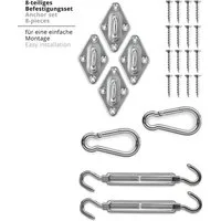 Lumaland Sichtschutzbefestigung Fixierungsset für Sonnensegel, Rostfreies Edelstahl Wandhalterungen Karabiner Spannschlösser sicher