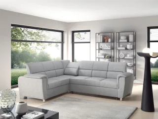 Ecksofa Schlafsofa Sofa SALVADOR Stoff Texas Hellgrau Kurze Schenkel Links