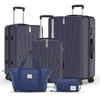VALLSERO Trolleyset M-L-XL-Set, Gepäck mit Kosmetiktasche, Hartschalen-Koffer, 5-teiliges Set, hochfestes ABS-Gehäuse, 360° geräuschloses Rad