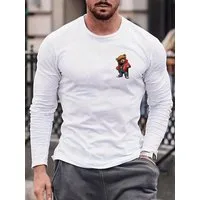 RMK Longsleeve Herren Langarmshirt Rundhals Basic Teddybär Bär aus Baumwolle