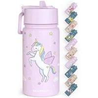 BEARFOOT Trinkflasche Thermo Kinder Trinkflasche Edelstahl - Einhorn lila, Thermosflasche, auslaufsicher, Edelstahl, Kinderflasche, BPA-frei