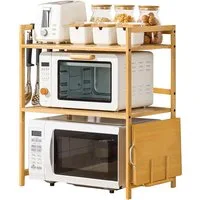 TUWENA Regalelement Bamboo Mikrowellen Regal mit Schneidebrettständer und 4 Hacken, Höhenverstellbar Mikrowellenständer für Arbeitsplatte