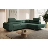 thematys Ecksofa ASTON mit Schlaffunktion & Bettkasten – Cordstoff TILIA, - mit 3 verstellbaren Kopfstützen, – L-Form 273×203 cm – Schlafsofa mit Auszug